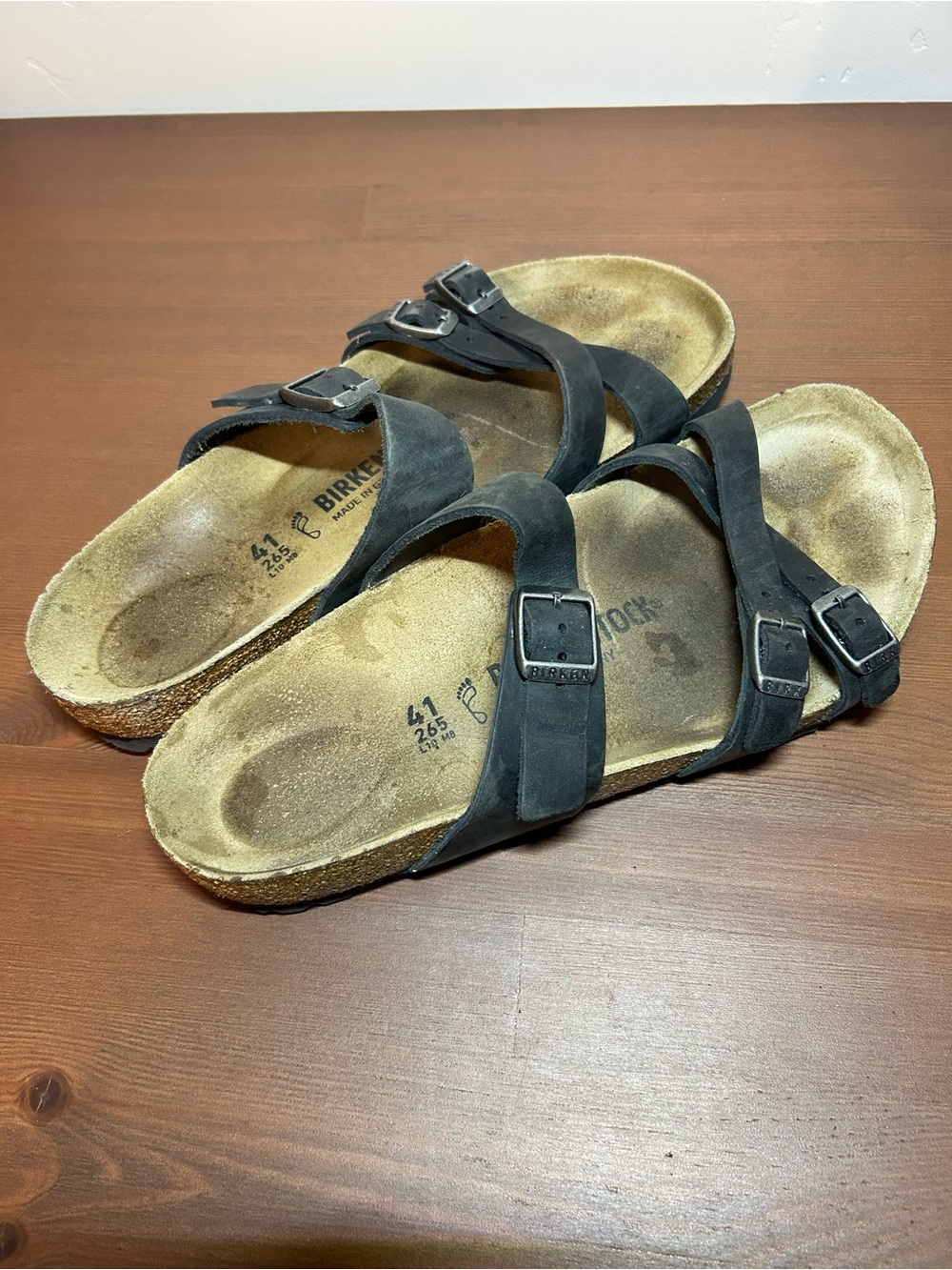 Birkenstock Franca Sandals Black Leather, Oiled Nubuck, Size 41 EU
